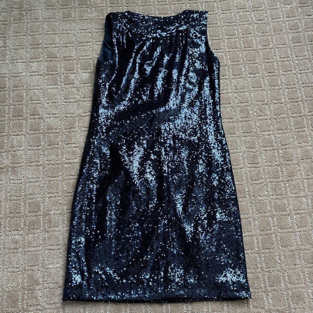 Tory Burch Sequin Cocktail Dress Womens 2 Sleeveless Metallic Navy Blue Silk NYE - Picture 8 of 11